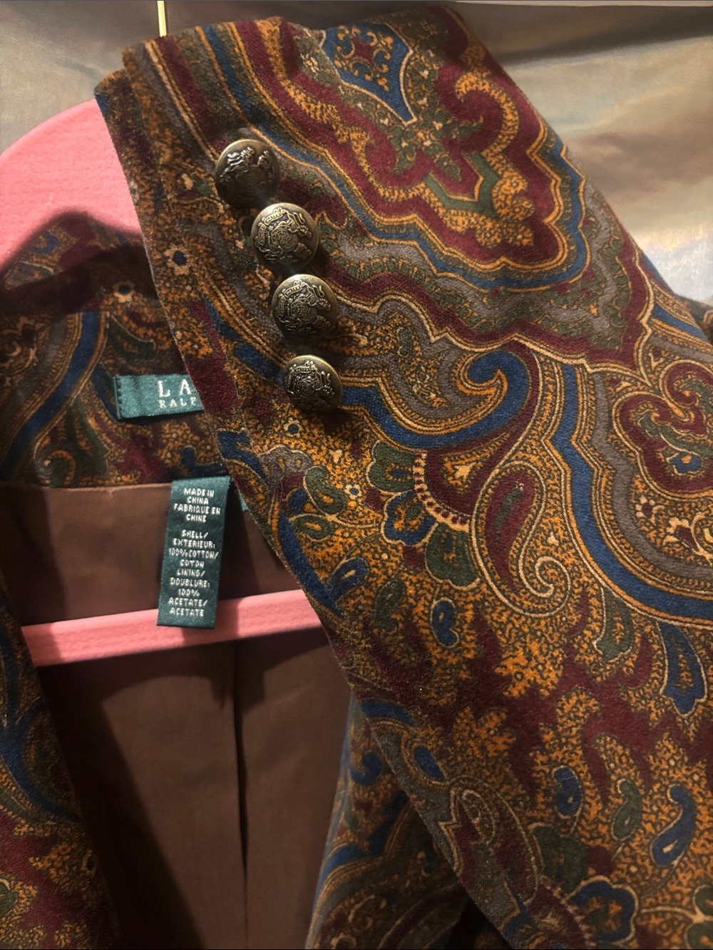 Lauren Ralph Lauren Paisley Velvet Blazer in Brown and Blue - Picture 5 of 6